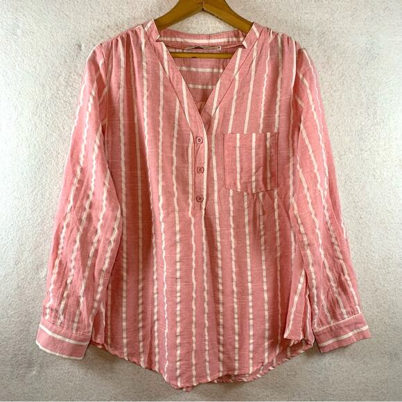 Yidarton Womens Cotton Flax Top Sz M Pink White Stripped Preppy Beachy Coastal - Picture 1 of 12